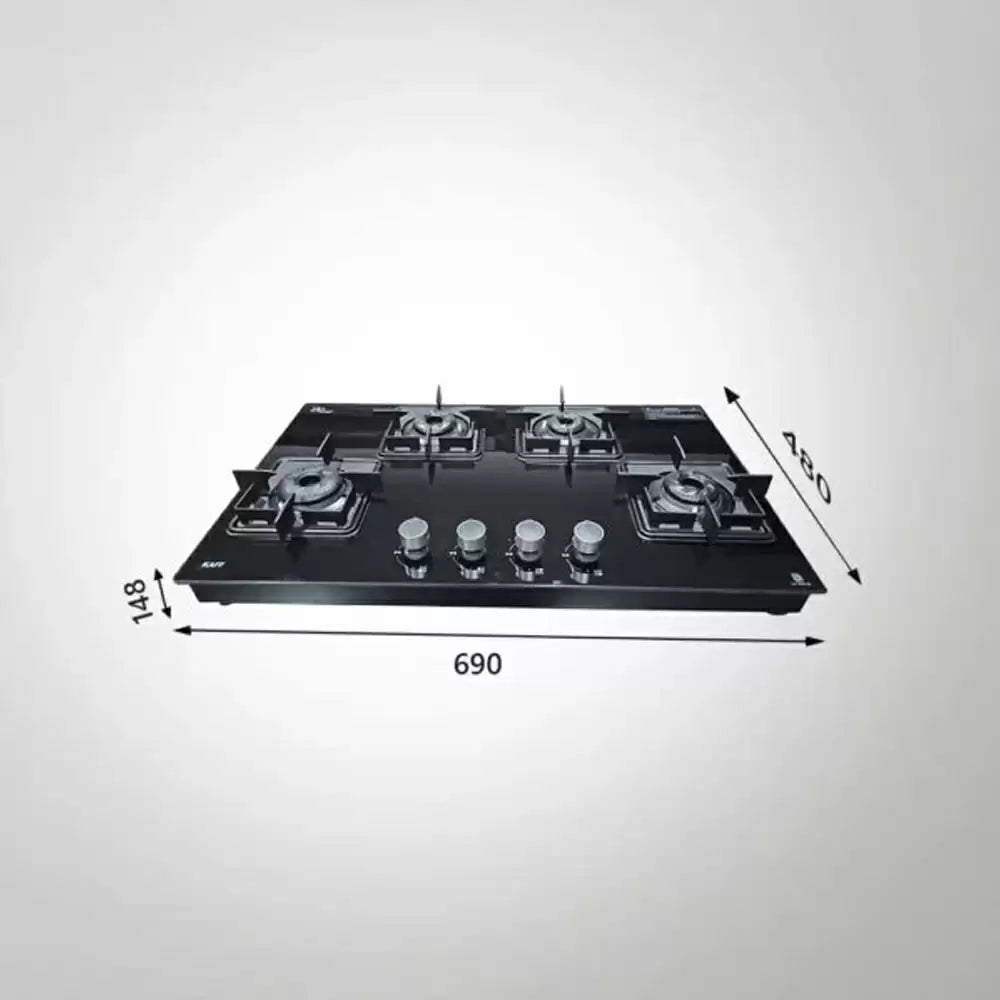 Kaff CTS 69 4B AI 69 cm Slim Line Design 4 Brass Burner Auto Ignition Cooktop - Black By Kaff super brands